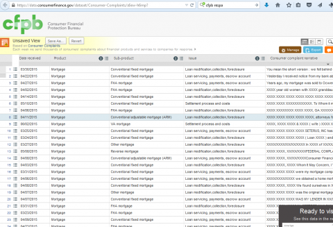 Screenshot of complaints in database